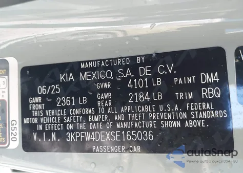 2025 Kia K4 Gt-Line z USA, uszkodzony, nr VIN 3KPFW4DEXSE165036